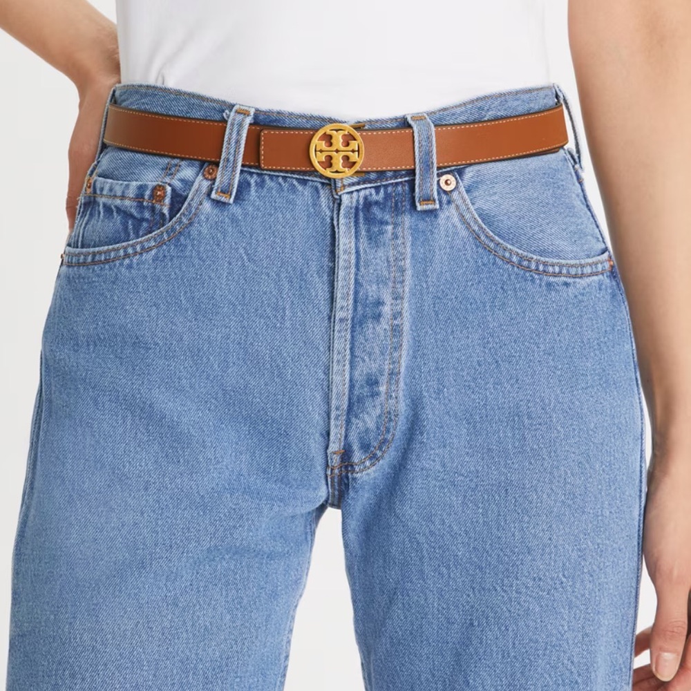 Tory Burch 1” Reversible Logo Black Classic Cuoio Silver Belt - Picture 3 of 12